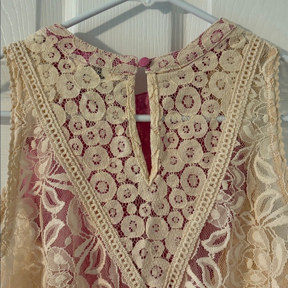 Umgee USA Boho Lace Sleeveless Dress Pink & Cream Size Small - Picture 6 of 6